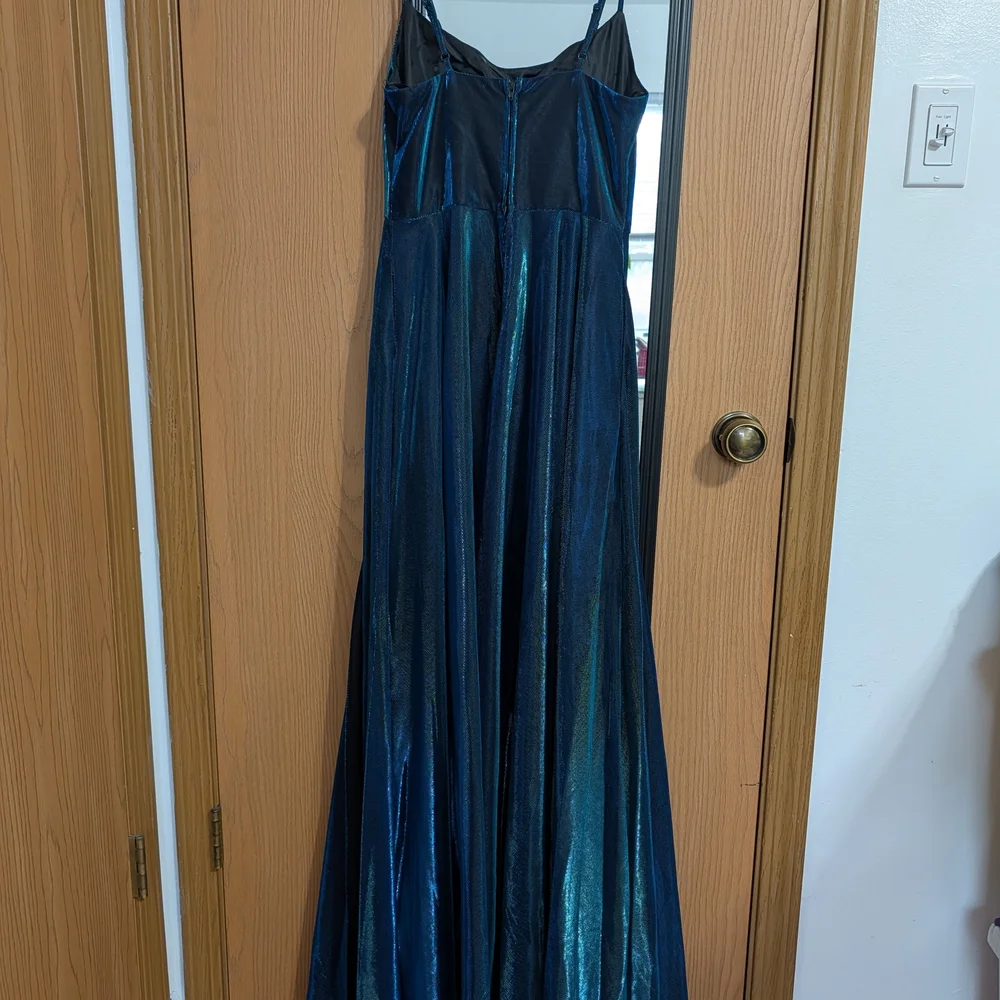 B. Darlin Black and Blue Shimmer Dress With Slit Prom Or MOB - Picture 5 of 11